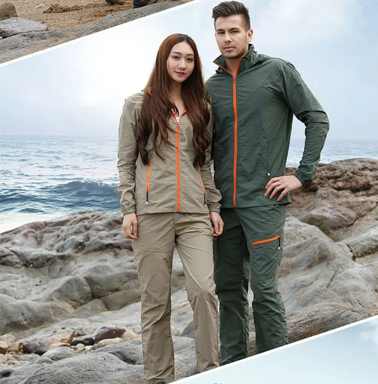 Camping Wandern Kleidung Set Outdoor-Sport Männer Frauen Sommer Sportswear Anzug Mit Kapuze Jacken Hosen Schnell Trocken Atmungs Set ST01 – Detail 12