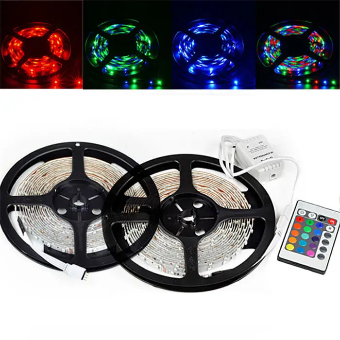 rgb led strip 3528 waterproof ip65 fita de and 24keys ir remote controller and 50w adapter supply 60leds/m