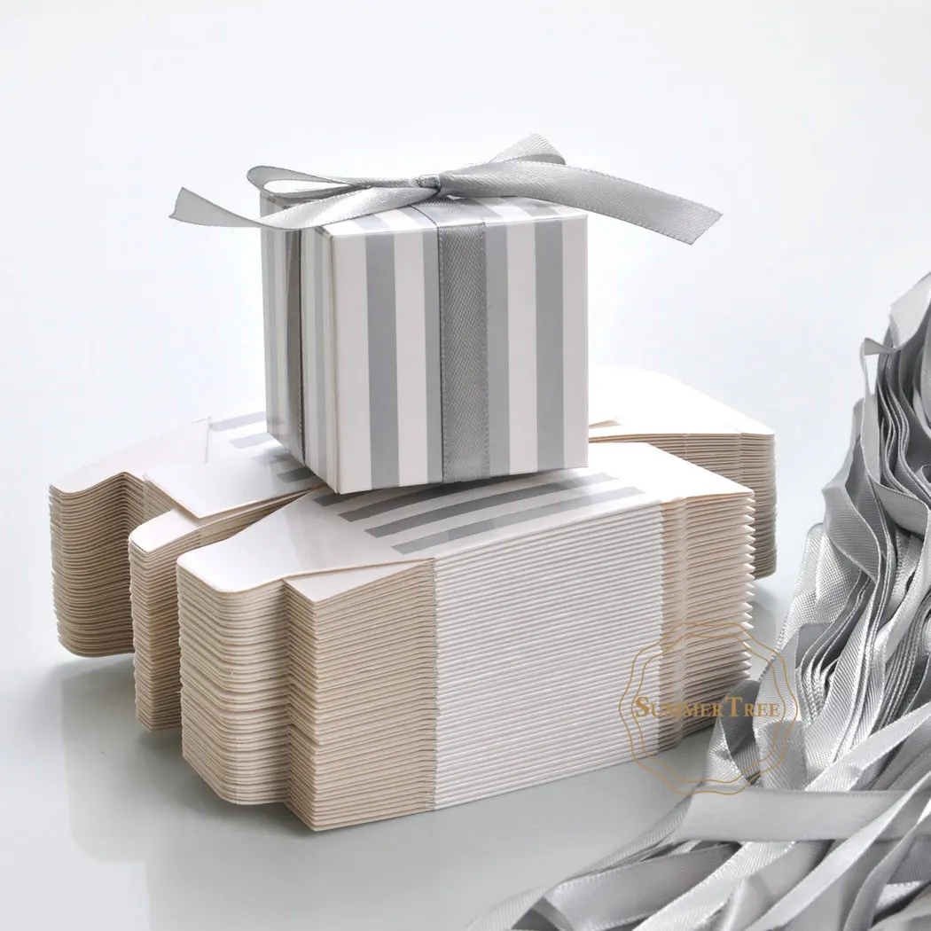 50pcs Candy Boxes Christmas Cute Gift Box with Ribbon Wedding Favors Decoration Baby Shower Girl Boy Birthday Party Supplies