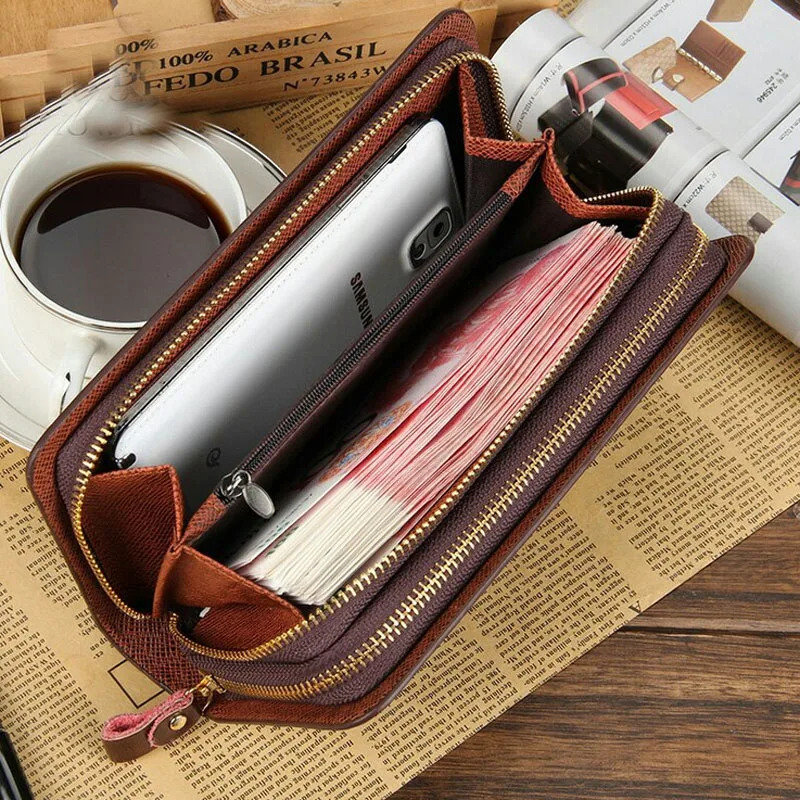 baellerry Luxury Long Men\'s Leather Wallet With Strap Large Capacity Man Clutch Money Bag With Coin Pocket For Male Card Holder