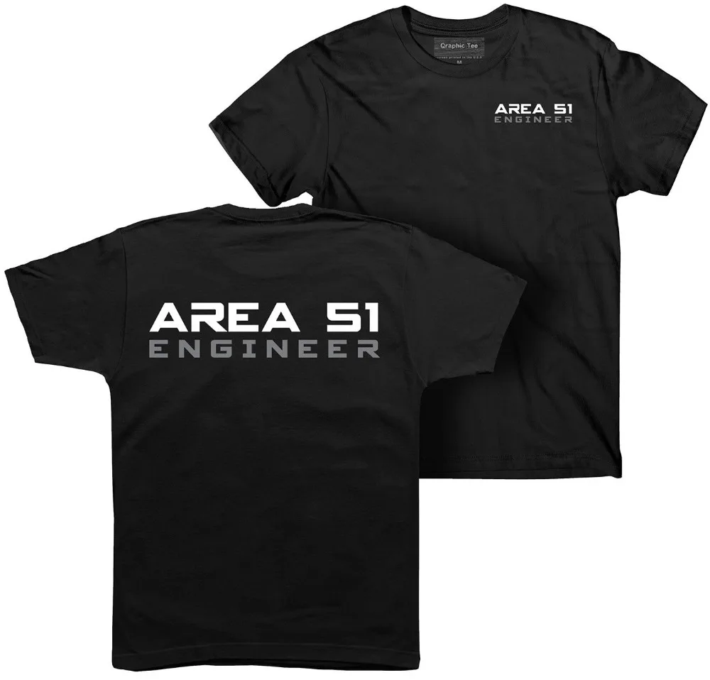 Hot Sale Fashion Area 51 T-shirt, Engineer T-shirt, UFO, CIA, Conspiracy, Space, Alien, FBI Print Casual T-Shirt Men Brand