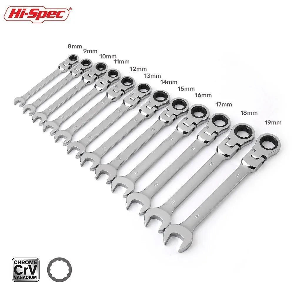 Hi-Spec 1pc 6-19mm Ratchet Wrench Key Adjustable Wrenches Bike Torque Wrench Spanner Universal Wrench Tool Car Repair Tools