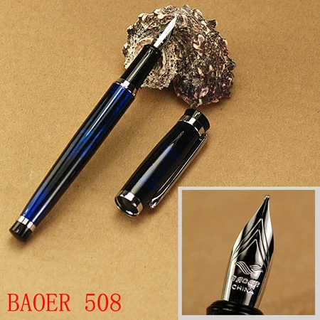 BAOER 508 blue and silver polished M nib fountain pen