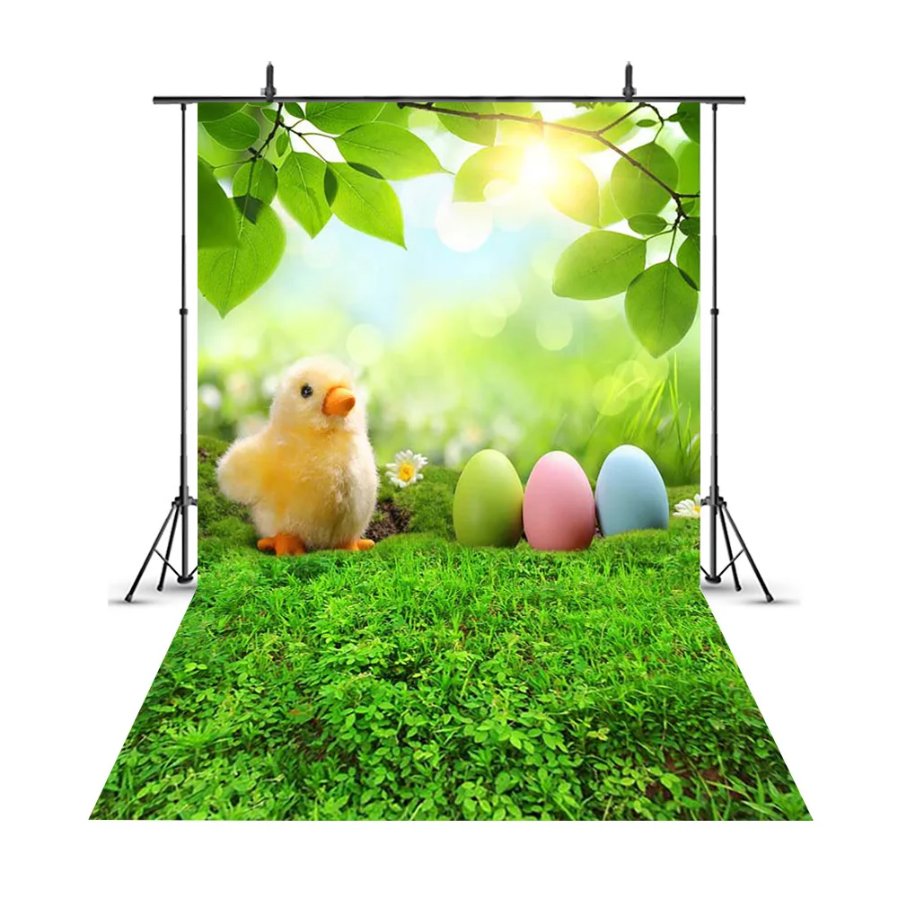 

Easter Eggs Chicken Spring Scenery Green Grass Photo Background Flowers and Trees Newborn Backdrop for Supplies 209