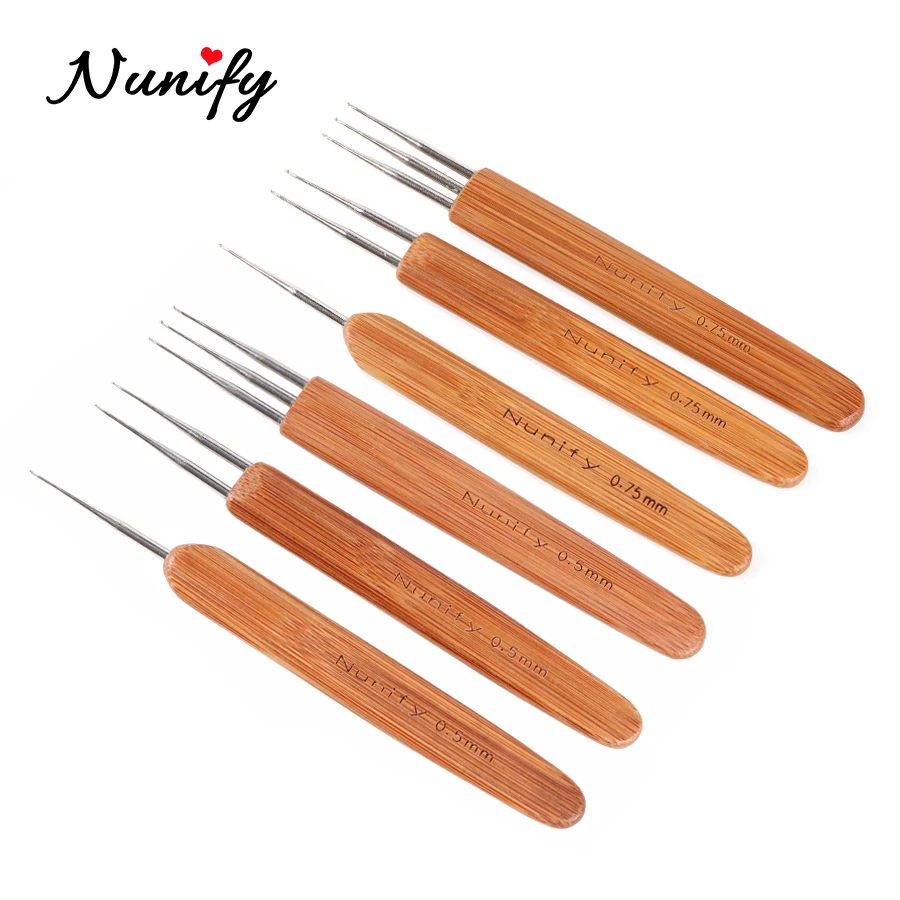 Bamboo Hair Weaving Crochet Needles Hooks Dreadlock Tool 0.5Mm 0.75Mm Dreadlock Crochet Sew Wig Hair For Micro Braids Tools