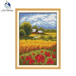 Joy Sunday scenic style Beautiful field mini cross stitch embroidery kits stamped 14ct and 11ct for beginners