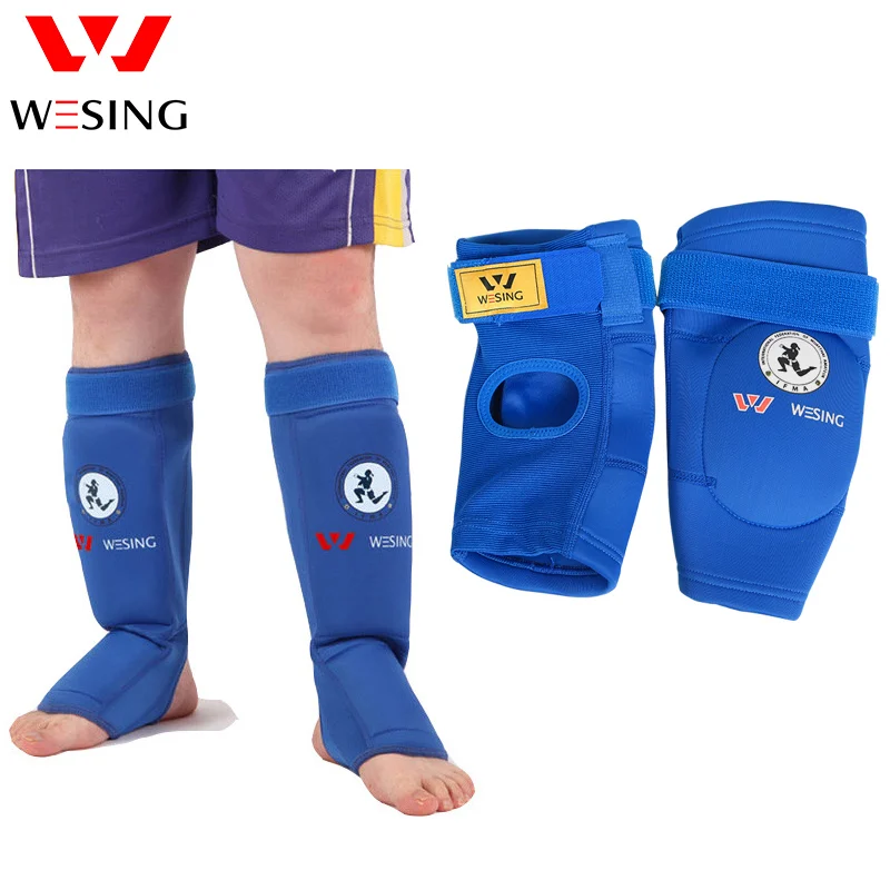 Wesing Professional IFMA Muay Thai Shin Instep Guards and Elbow Guards Muay Thai Protection Equipment Red Blue