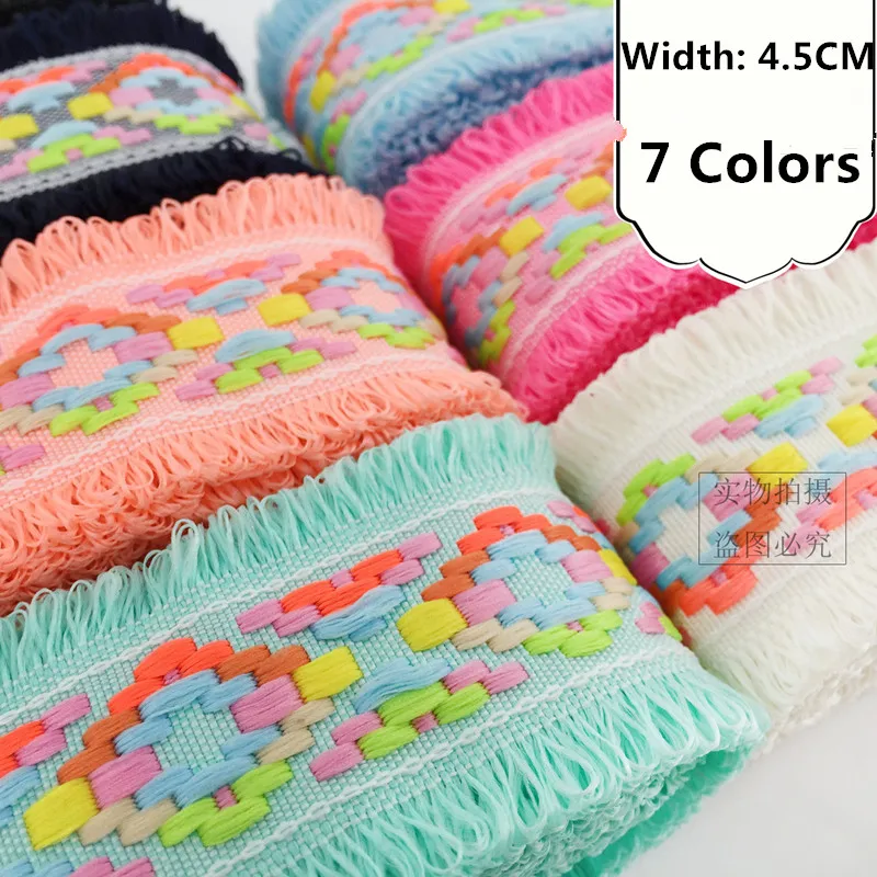 4.5CM color checkered jacquard lace DIY decorative headdress clothing collar silk ribs tassel ribbon national lace accessories