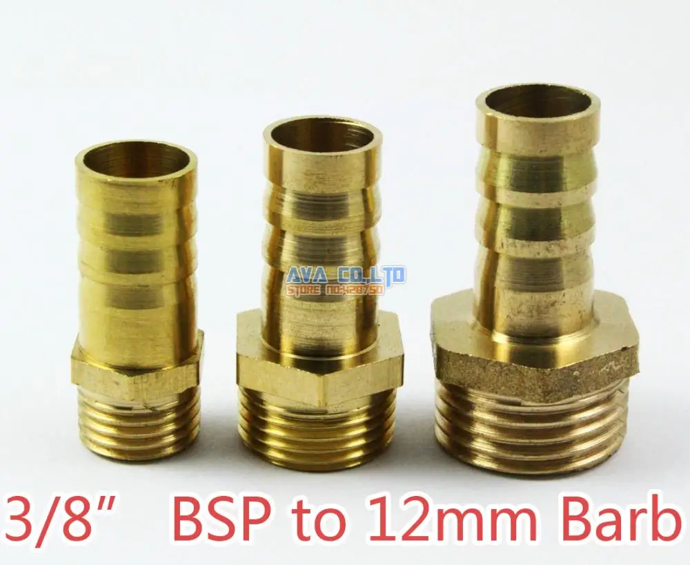 

10 Pieces Brass Male 3/8" BSP to 12mm Barb Hose Tail Fitting Fuel Air Gas Water Hose Connector Coupler