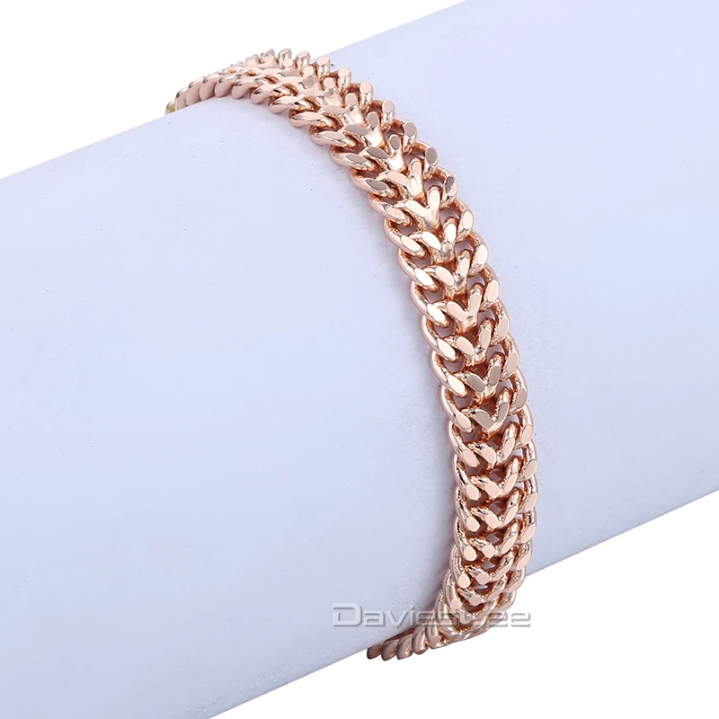 Davieslee Mens Womens Bracelet Chain Helix Bismark Link 585 Rose Gold Color Bracelet for Women 7mm 18cm 20cm 22cm 25cm LGB283