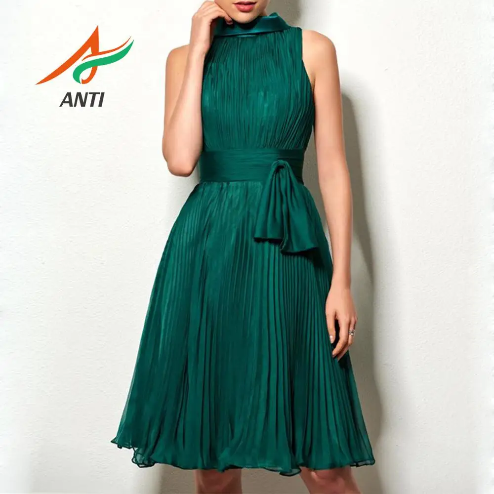 ANTI Summer Women Dark Green Chiffon Dress Elegant Mother Of The Bride Dresses For Wedding Party Knee Length Vestido De Festa