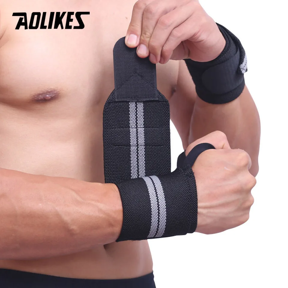 AOLIKES 2PCS/Lot Weightlifting Wristband Sport Professional Training Hand Bands Powerlifting Bodybuilding Wrist Support