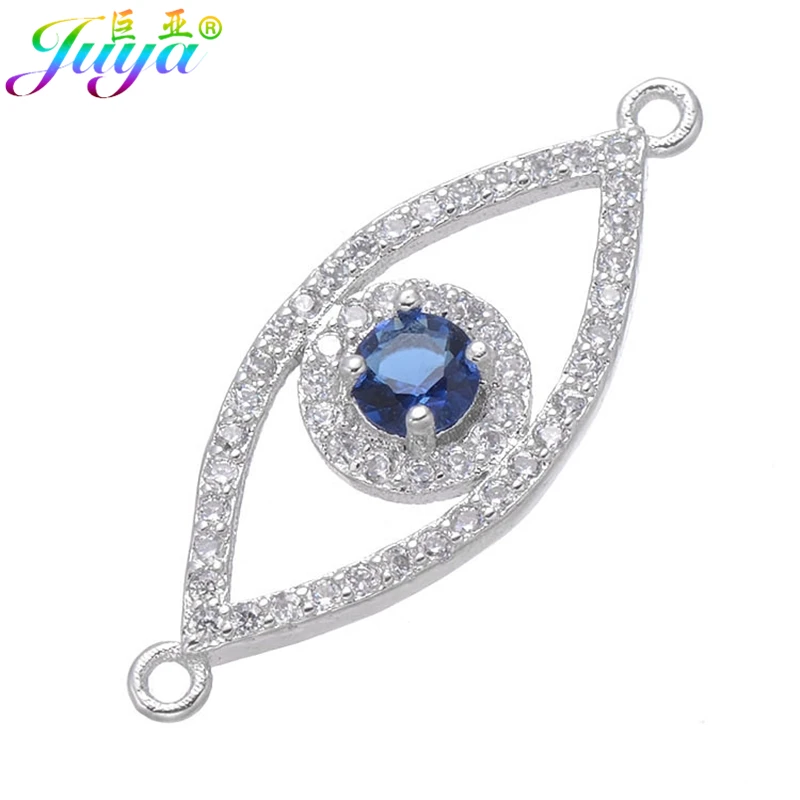 Juya Ali Moda DIY Greek Evil Eye Jewelry Accessories Lucky Blue Zircon Evil Eye Connectors For Handmade Bracelet Making Material