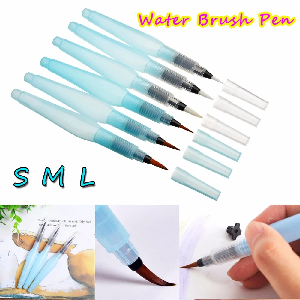 3Pcs S/M/L Watercolor Brush pen Art Markers Water Tank Calligraphy Drawing Pen Beginner gift