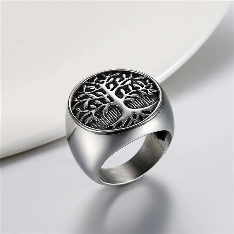 Boniskiss Punk Men Silver Color Tree Of Life Ring Casting Stainless Steel Life Tree Rings For Men Ring Jewelry Bague Homme