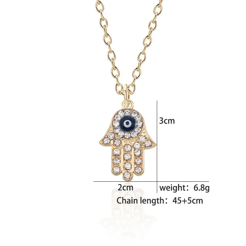 Turkish Hamsa Hand Fatima Crystal Necklace For Women Men Evil Eye Necklaces Adjustable Clavicle Long Chain Lucky Jewelry Gifts