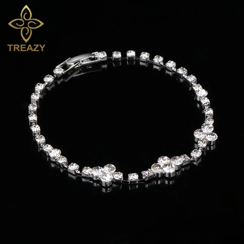 TREAZY Charm Bridal Crystal Bracelets & Bangles Diamante Silver Color Rhinestone Bracelet for Women Party Wedding Gifts