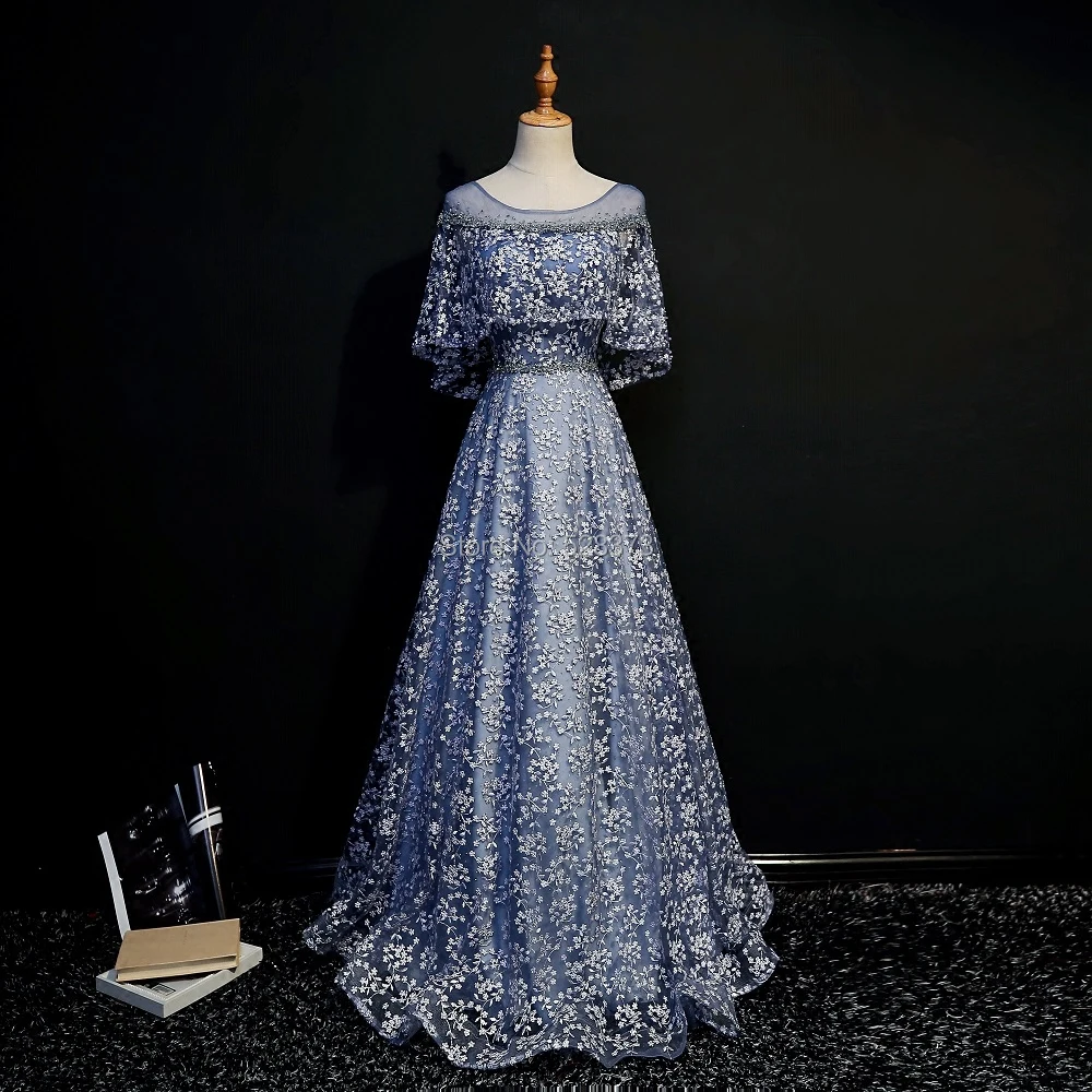 YNQNFS MD48 Real Photos Pearls Crystal Beaded Off the Shoulder Lace Mother of the Bride/Groom Dresses Outfits Dusty Blue