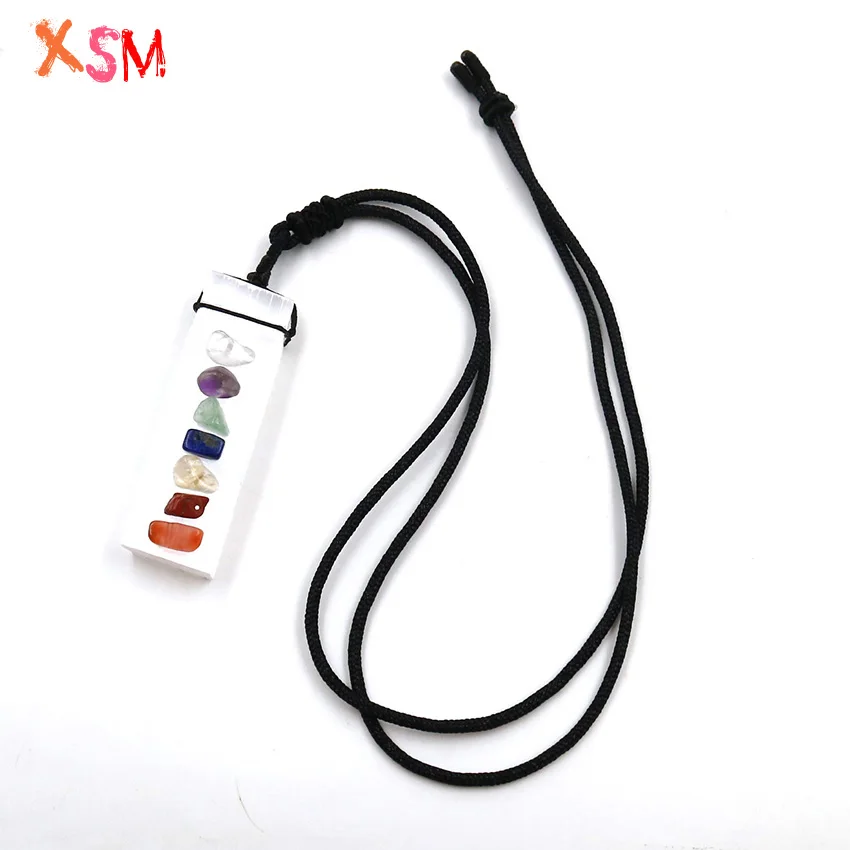 

xinshangmie 1 Pcs White Selenite Crystal Stick Wand Pendant Rope Chain Necklace 7 Chakra Gypsum Stone Reiki Healing Jewelry Gift