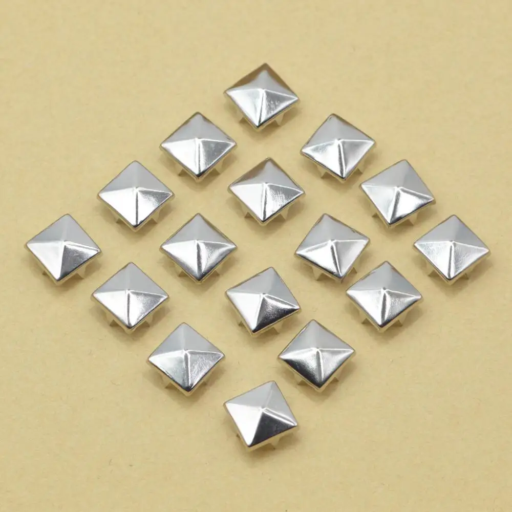 KALASO 100PCS 8mm/10mm/12mm Silver Pyramid Square Claw Nails Rivets Diy Craft Accessories Wholesale Leathercraft Bag Garment