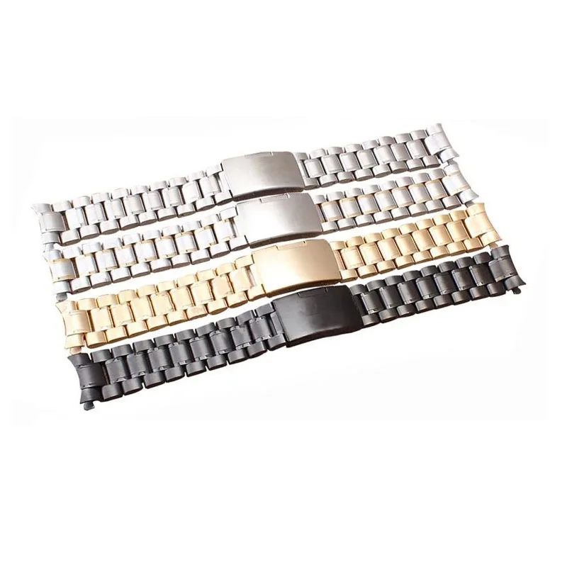 Wholesale 16mm 18mm 20mm 22mm 24mm Classic Unisex Stainless Steel Solid Link Watch Band Curved End Band Wrist Strap Bracelet