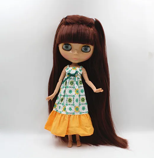 Blyth doll Brown red bangs straight hair long hair naked doll 30cm Tan skin multi-joint body DIY doll suitable for makeup