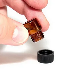 1/4 dram 1ml Small Amber Glass Sample Bottle Vials w/ orifice reducer black cap for aromatherapy essential oils, Pack of 24