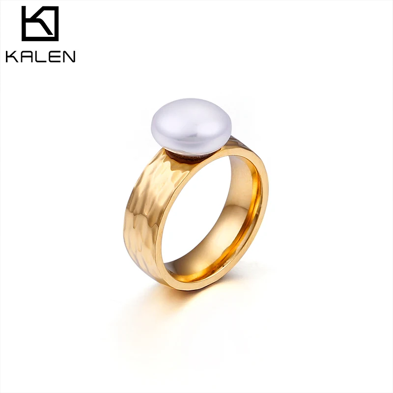 KALEN Fashion Stainless Steel Imitation Pearl Anillos Three Colours Cute/Romantic Finger Rings For Women Jewelry Engagement Gift