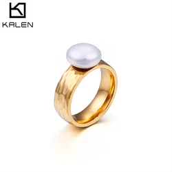 KALEN Fashion Stainless Steel Imitation Pearl Anillos Three Colours Cute/Romantic Finger Rings For Women Jewelry Engagement Gift