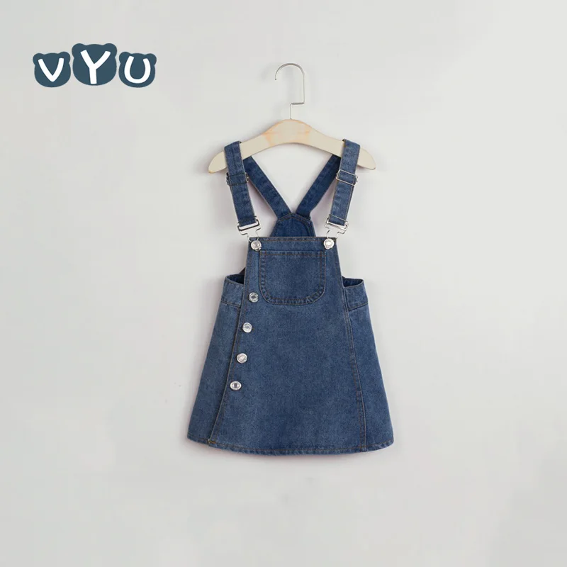 VYU Summer New Japanese Korean Style Baby Girl Strap Denim Dress Kids Slip Dresses Girls Toddler Infant Jeans Skirk Vestido