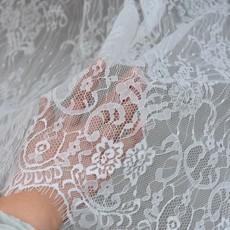 150cm width Chantilly eyelash lace fabric, bridal lace, retro wedding lace fabric with scalloped edge 3 meters length