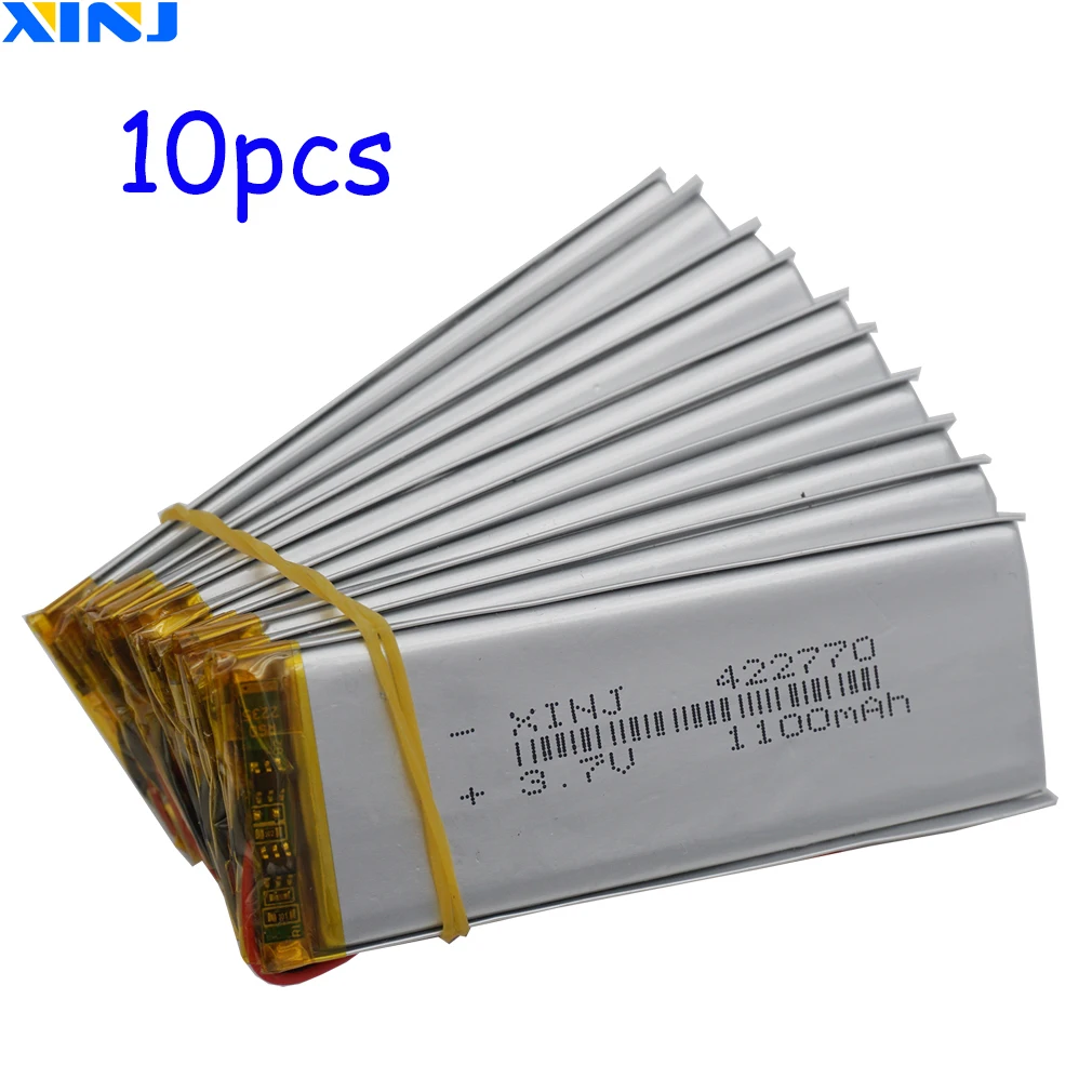 XINJ 10pcs 3.7V 1100mAh 4.07Wh Polymer Li Lithium Lipo Battery 422770 Compatible Camera Mobile Phone Driving Telephone Tablet PC