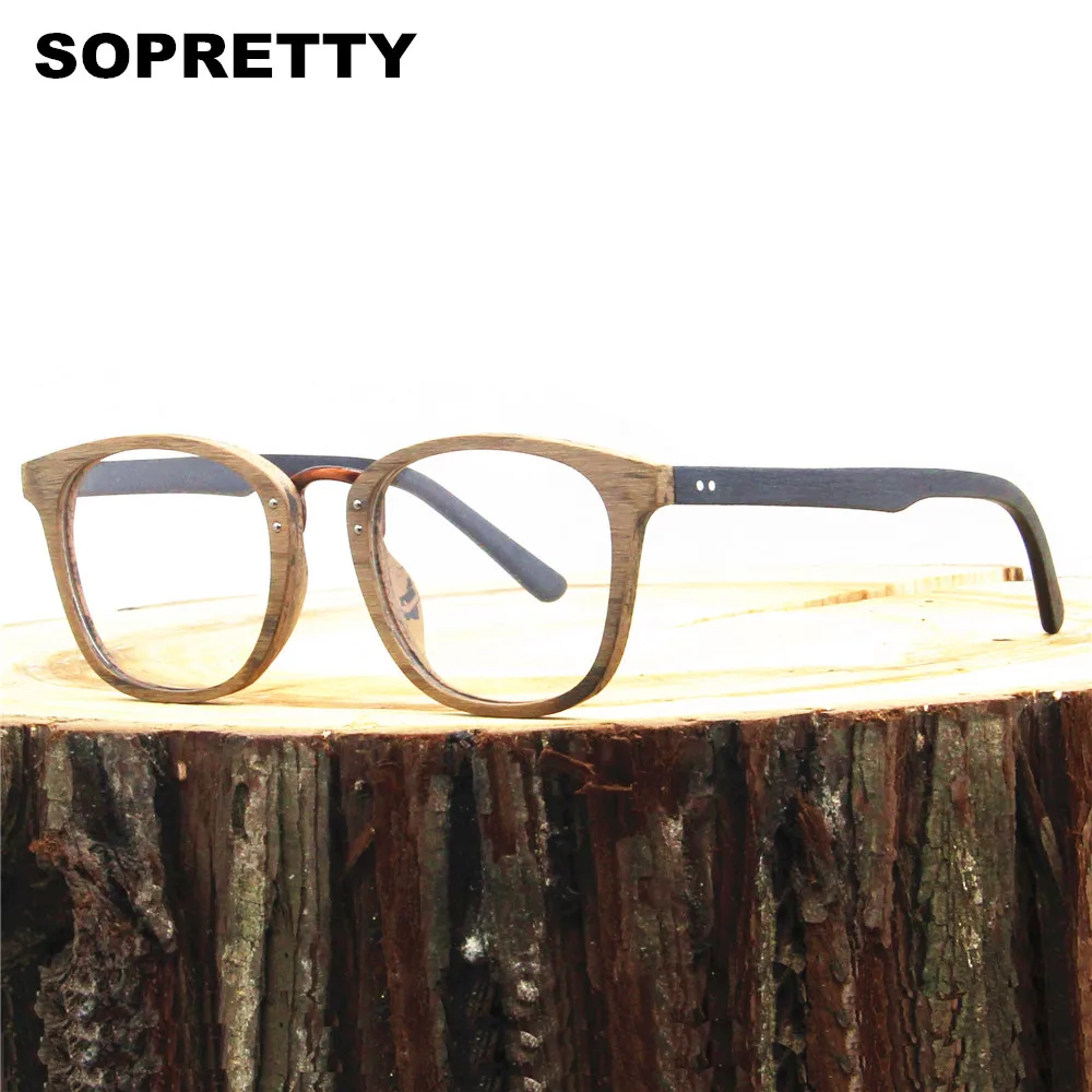 

Retro Square Plank Wooden Eye Glasses Frames for Men Women Reading Eyewear Frame Optical Eyeglasses Clear Lens Glass SO35