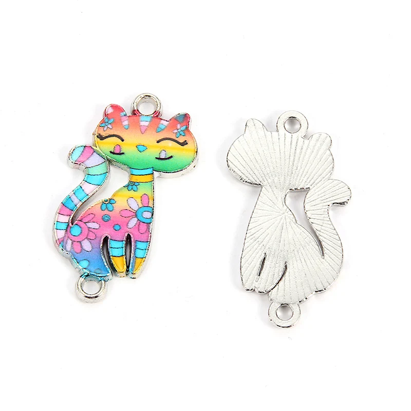 10pcs Cat Enamel Alloy Bracelets Connectors Animal Charms Fashion DIY Necklace Women Jewelry Accessories Finding 3*1.6cm