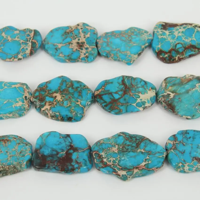 Wholesale Blue Color Sea Sediment Slab Beads Pendants,Drilled Raw Stones Slice Necklace Jewelry Supply