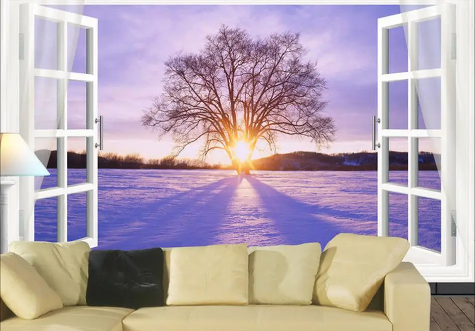 

wallpaper for walls 3d Home Decoration Winter sun tree living room sofa background wall mural 3d wallpaper