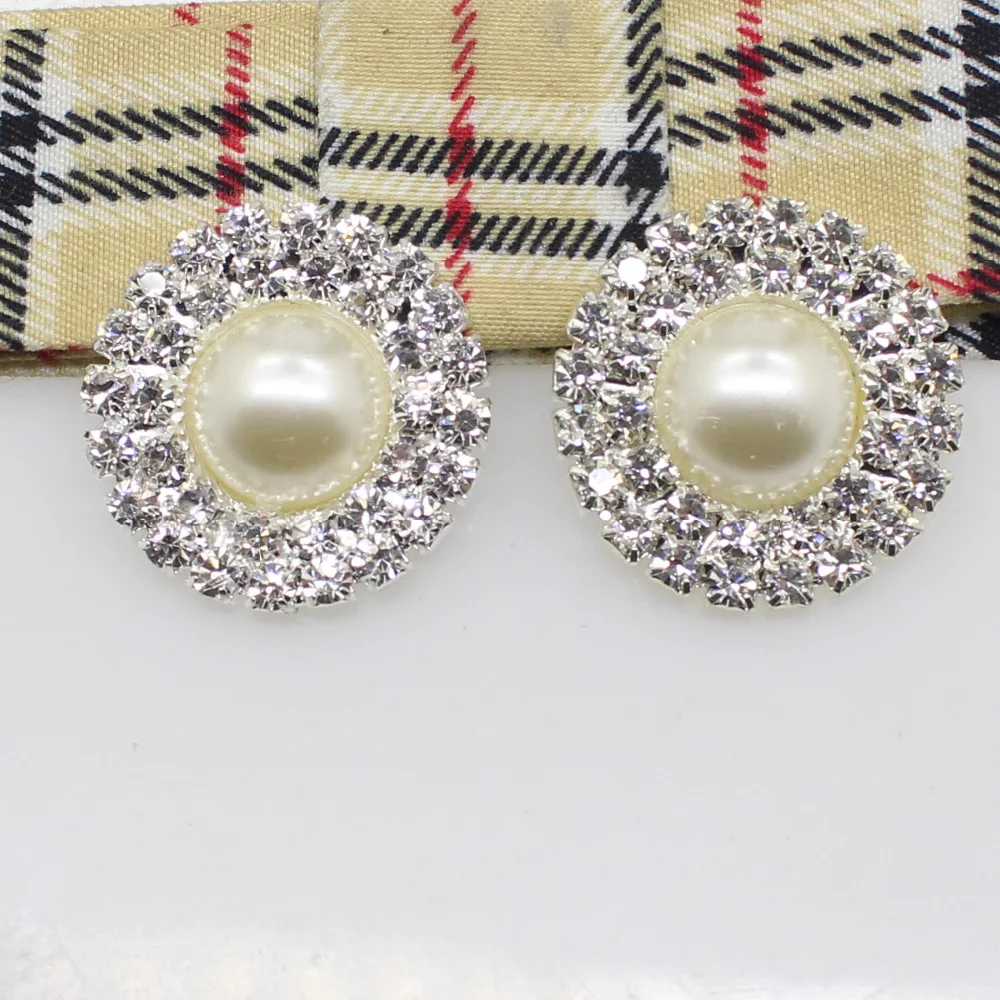 25mm 10 pçs/lote Duplo row Rodada Do Marfim Pérolas Diamante Botão, Acessórios Para O Cabelo de Casamento Convite Botão.