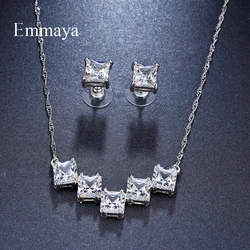 Emmaya Brand Luxury AAA Cubic Zircon Adjustable Geometic Crystal Earrings Necklace Set For Women Popular Bride Jewelry Gift