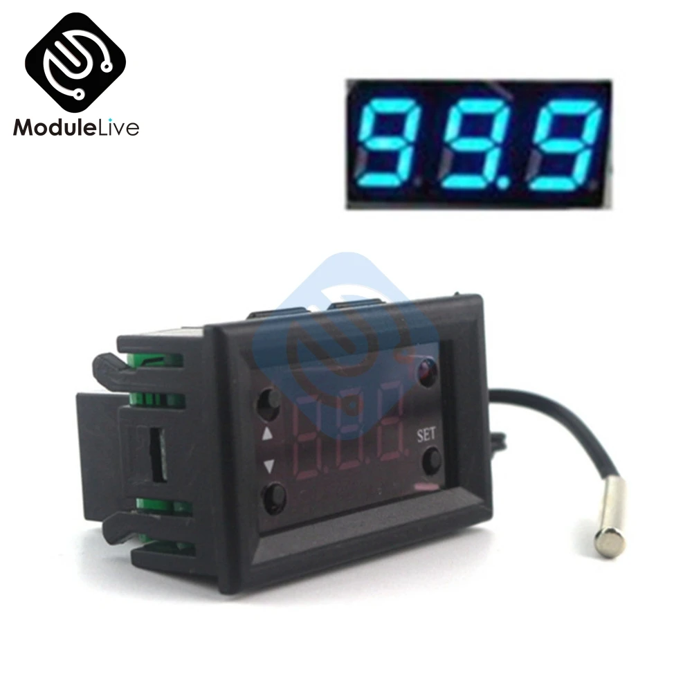 W1218 DC 12V Red Blue LED Digital Display Temperature Controller Thermostat Regulator Governor Control Speed with NTC Sensor