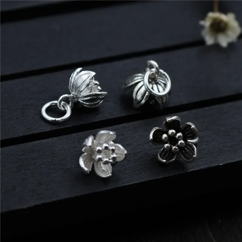 Real 925 Sterling Silver DIY Jewelry Accessories  Flower Pendant Charm Suit Handmade Earrings Bracelet Pendant Necklace