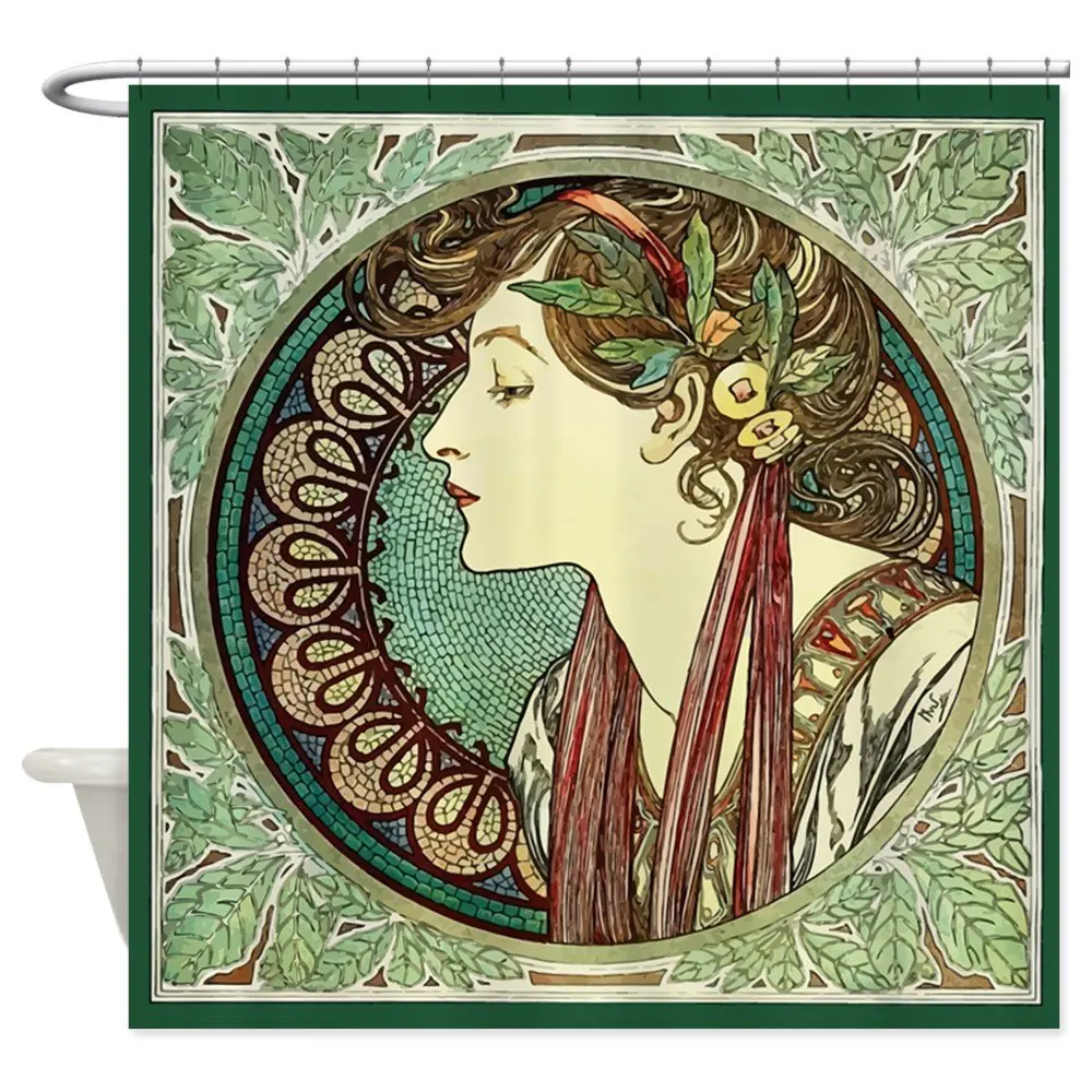 Unique Alphonse Mucha Laurel Shower Curtain Decorative Fabric For Bathroom Polyester