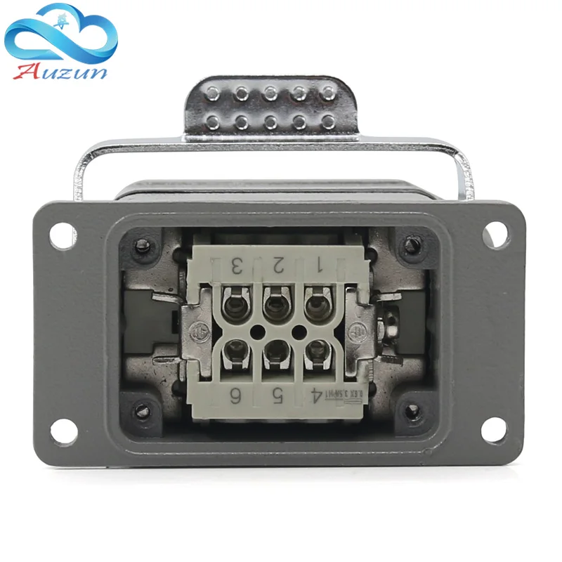 HDC-HE-006 rectangular heavy duty connector 6 core pins aviation Industrial automation control cabinet plug socket 10A 250V