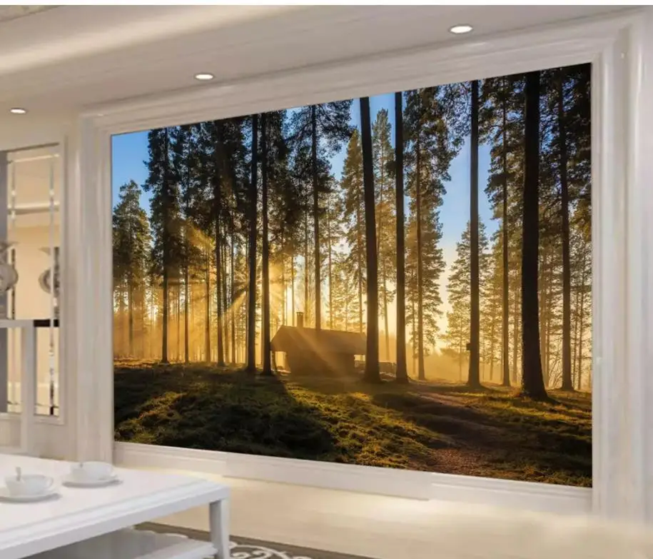 3D Wallpaper Custom Photo Wallpaper 3D Stereo Forest hut sunshine TV Background Wall Mural Wall Paper