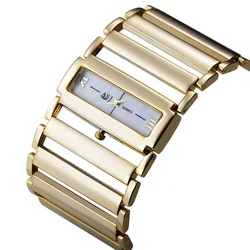 Women Luxury Stainless Steel Watch, Ladies Wide Steel Band Gold Silver Bracelet Watch, Quartz Watches Japan Movt