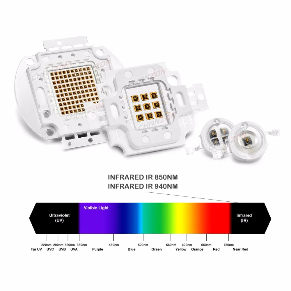 Chip LED de alta potencia infrarrojo IR 850nm 940nm 3W 5W 10W 20W 50W 100W emisor de luz lámpara matriz 850 940 nm para cámara de visión nocturna