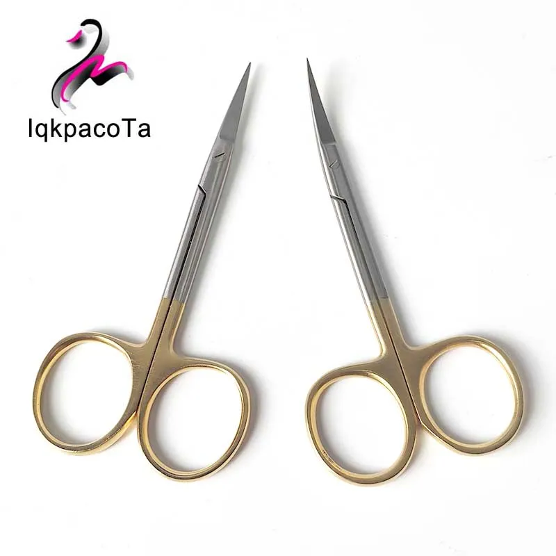 9.5cm Gold handle stainless steel scissors straight pointed curved surgical suture scissors double eyelid scissors