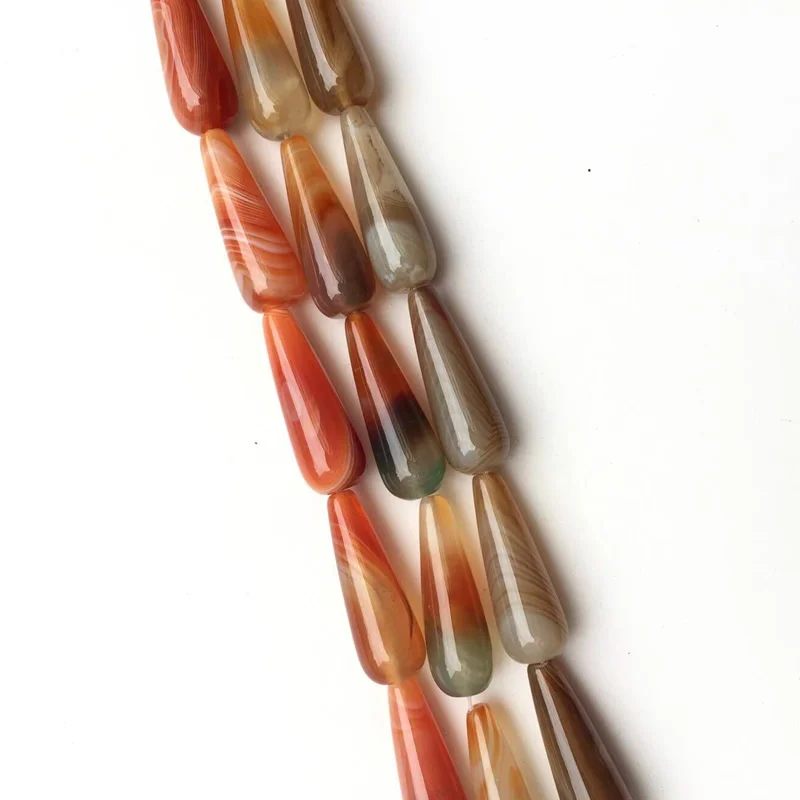 Wild Straight Hole Agates Beads, Drop Shape, Jewelry Accessories for Bracelet, Necklace Making, DIY, 13Pcs, 10x30mm