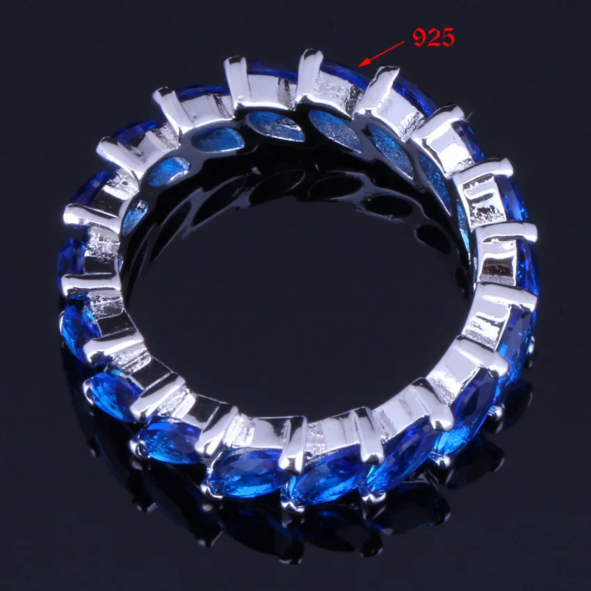 Delicate Blue Cubic Zirconia Silver Plated Ring V0121