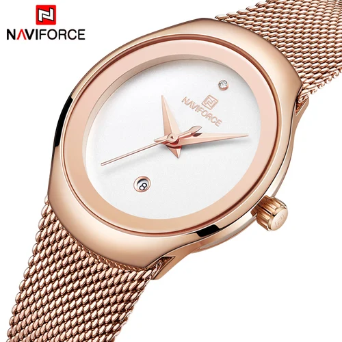 Imagen 1 del producto Reloj NAVIFORCE, relojes de cuarzo a la moda para mujer, reloj de pulsera resistente al agua de acero inoxidable para mujer, reloj Simple para chica, reloj femenino