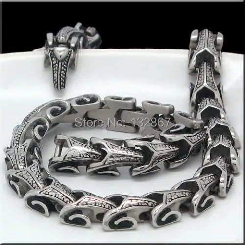 156g Super Jewelry 316L Stainless Steel Necklace Mens DRAGON Biker Chain 11mm wide 24 inches